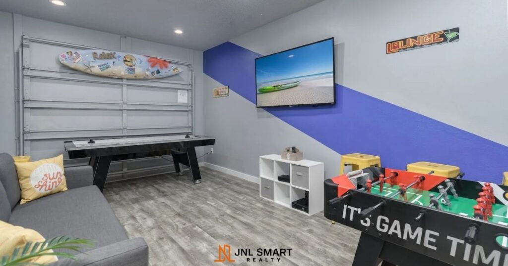 Fun game room inside beach vacation rental.
