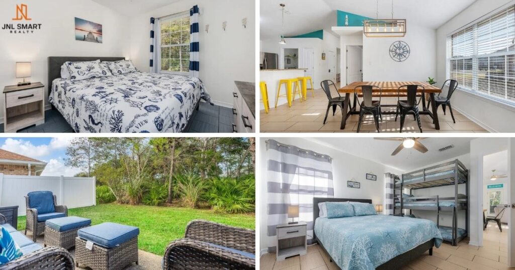 beach vacation rental interior collage of rooms